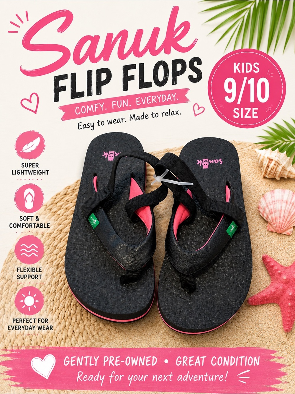 Sanuk flip flops size 9-10